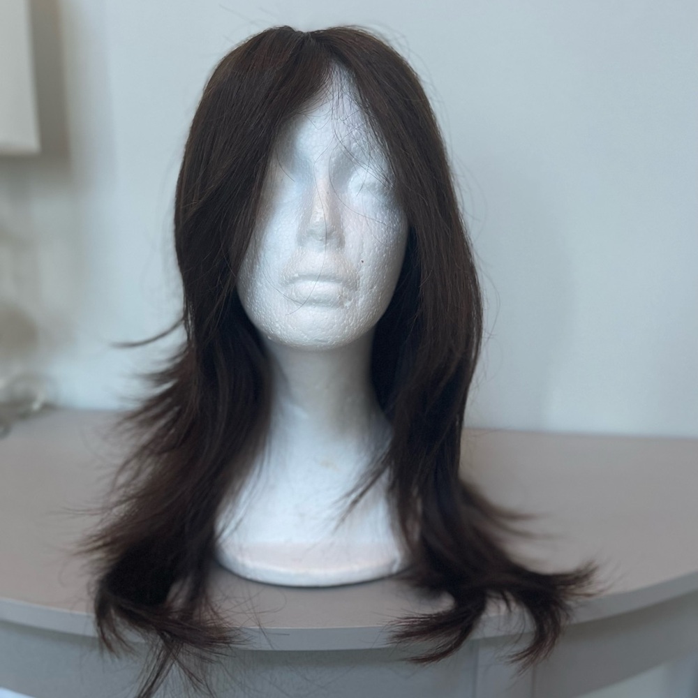 Best Hair System Lace front human hair wig dark brown 18-20 inches.